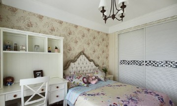 古典温暖的美式110平米三居室卧室背景墙装修效果图