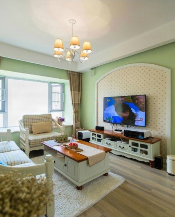 小清新田园风80平米二居室客厅电视背景墙装修效果图