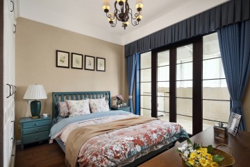 淡雅恬淡美式风格120平米复式loft卧室背景墙装修效果图