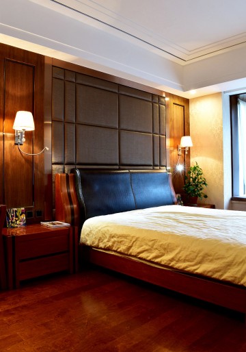 静谧中式风格140平米四居室卧室背景墙装修效果图