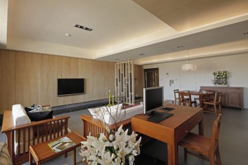 实木简中式风格80平米一居室装修效果图