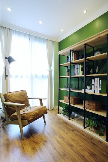 绿色田园美式风格80平米公寓书房窗帘装修效果图