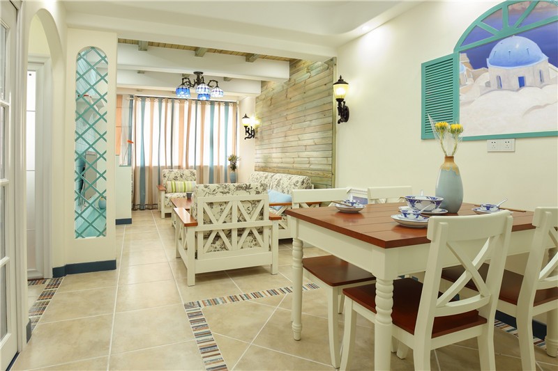 清新舒适的地中海风格80平米小户型餐厅装修效果图