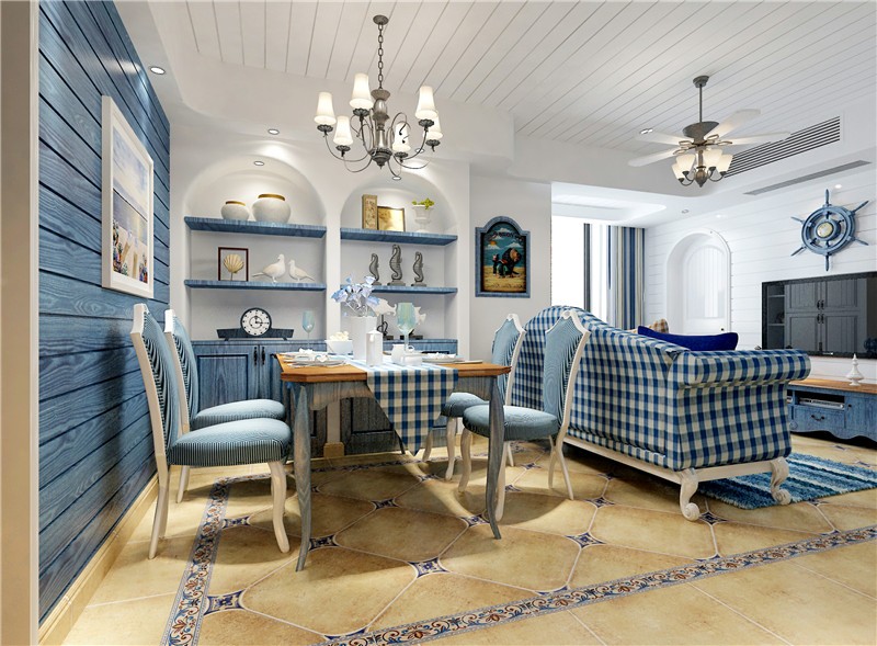 浪漫的地中海风格120平米三居室餐厅装修效果图