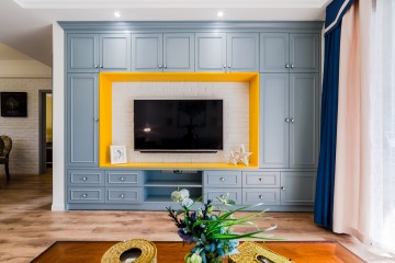 简约清新美式风格80平米一居室客厅电视背景墙装修效果图