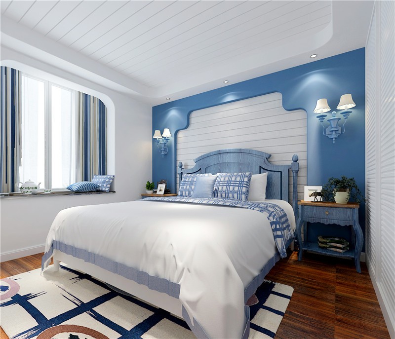 浪漫的地中海风格120平米三居室卧室窗户装修效果图