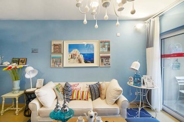 清爽舒适的地中海风格70平米公寓客厅装修效果图