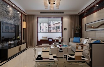 温馨中式风格100平米复式loft客厅电视背景墙装修效果图