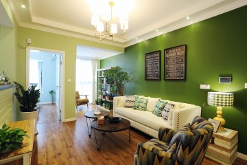 绿色田园美式风格80平米公寓客厅吊顶装修效果图