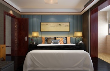 温馨中式风格100平米复式loft卧室背景墙装修效果图