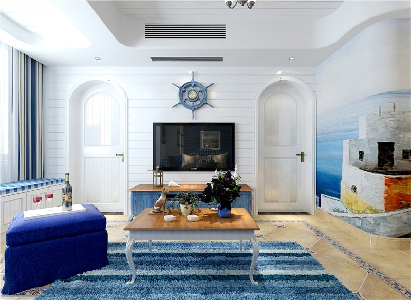 浪漫的地中海风格120平米三居室客厅装修效果图