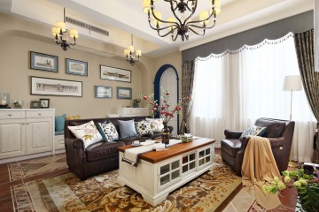 淡雅恬淡美式风格120平米复式loft客厅窗帘装修效果图