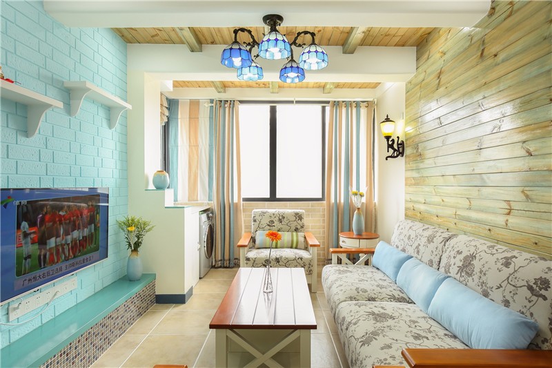 清新舒适的地中海风格80平米小户型客厅装修效果图