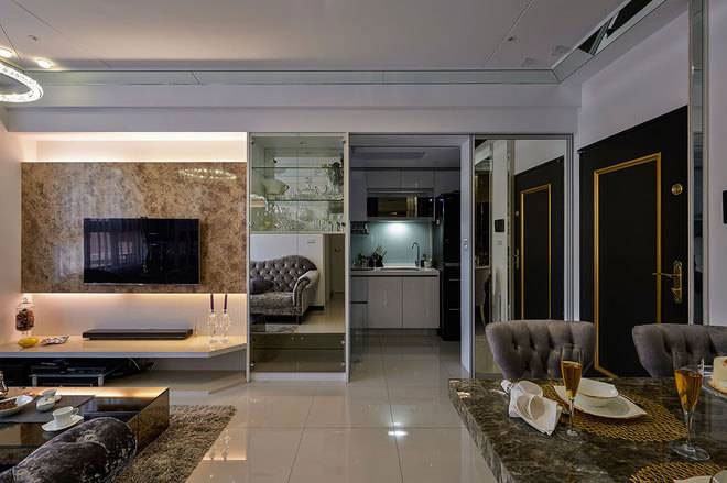亮丽欧式风格60平米公寓客厅电视背景墙装修效果图