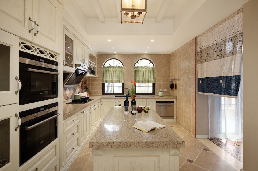 淡雅恬淡美式风格120平米复式loft厨房橱柜装修效果图