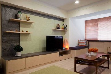 自然中式风格50平米小户型客厅电视背景墙装修效果图