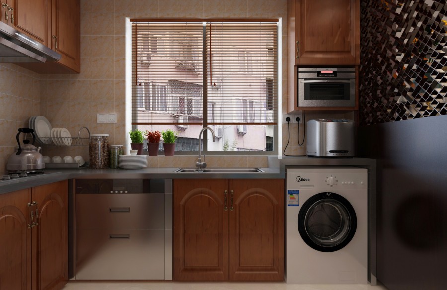 温馨中式风格100平米复式loft厨房橱柜装修效果图