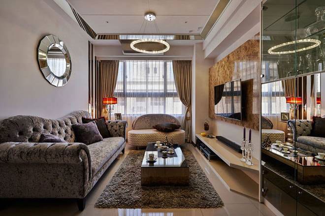 亮丽欧式风格60平米公寓客厅吊顶装修效果图