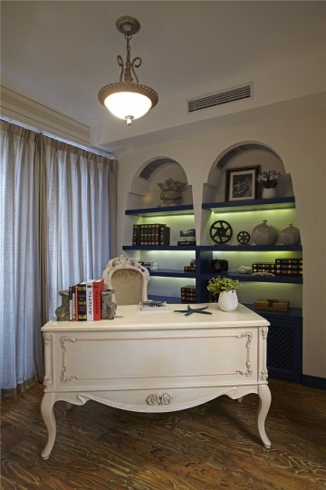 蔚蓝基调的地中海风格130平米三居室书房装修效果图
