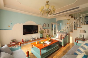 蓝色唯美的地中海风格150平米别墅装修效果图