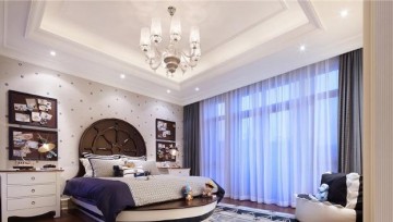 豪华炫丽的美式风格300平米别墅卧室飘窗装修效果图