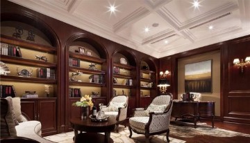 豪华炫丽的美式风格300平米别墅书房壁橱装修效果图