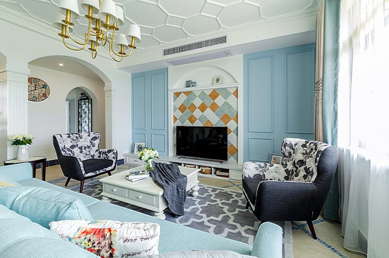 蓝色世界地中海风格130平米四居室客厅装修效果图