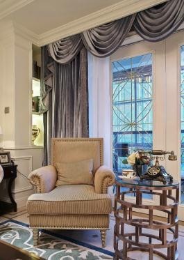 宽敞自然美式风格130平米四居室客厅窗帘装修效果图