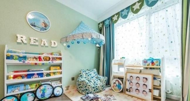 浪漫多彩美式风格130平米三居室儿童房背景墙装修效果图