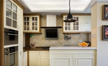 优雅淡黄美式风格140平米四居室厨房橱柜装修效果图