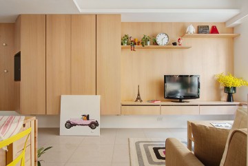 创意日式风格80平米一居室客厅电视背景墙装修效果图