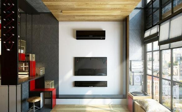 日式迷你50平米复式loft客厅电视背景墙装修效果图