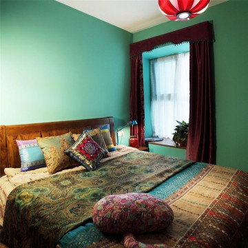 七彩东南亚风格90平米三居室卧室窗帘装修效果图