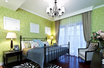 清新舒适的田园风格150平米别墅卧室窗帘装修效果图