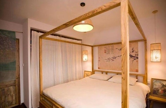 古典混搭中式风格70平米小户型卧室背景墙装修效果图