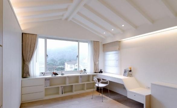 多元混合日式风格150平米别墅卧室飘窗装修效果图