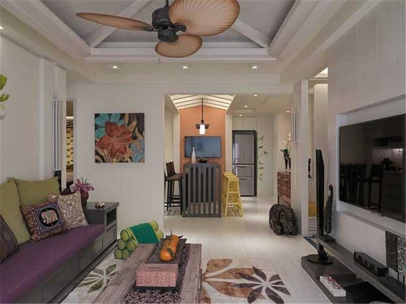 创意的东南亚风格110平米二居室客厅装修效果图