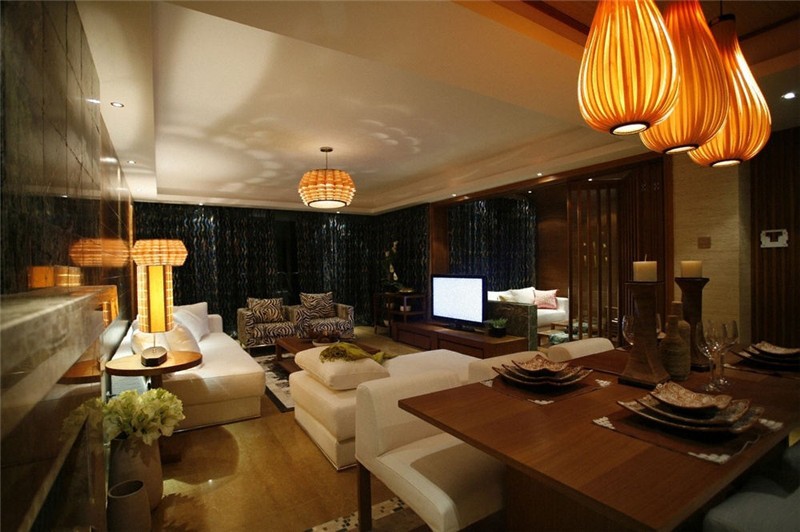 静谧稳重的东南亚风格100平米三居室餐厅装修效果图