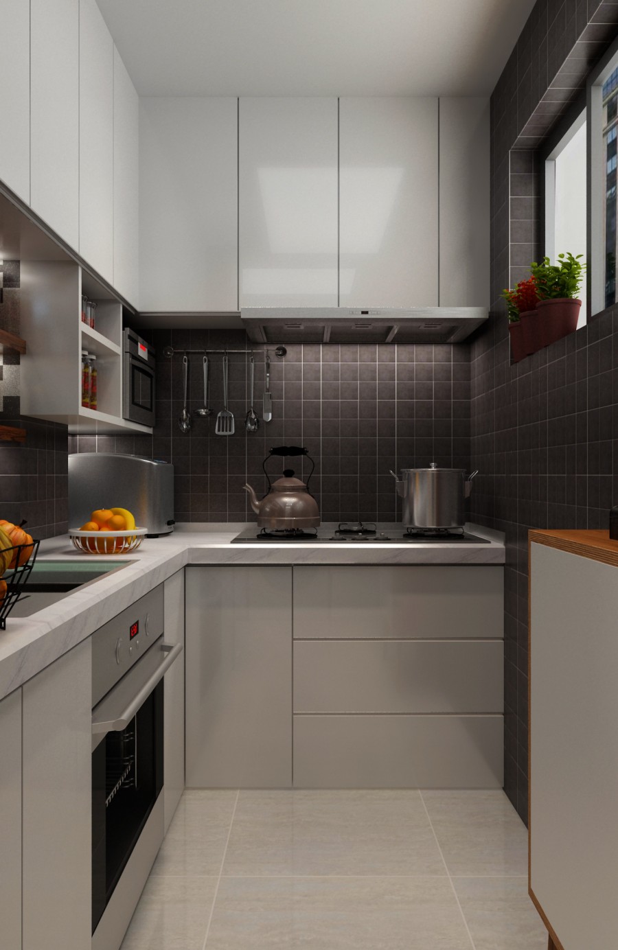 清爽的北欧风格一居室厨房装修效果图