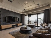 低调美观日式风格120平米四居室客厅电视背景墙装修效果图