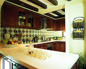 褐色雅致的东南亚风格160平米别墅厨房装修效果图