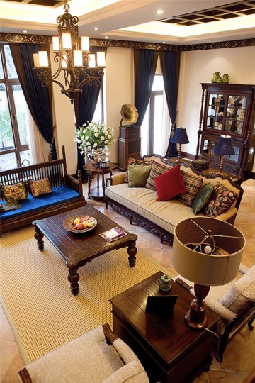 休闲的东南亚风格160平米别墅客厅装修效果图