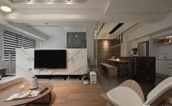 平凡简洁日式风格90平米公寓客厅电视背景墙装修效果图