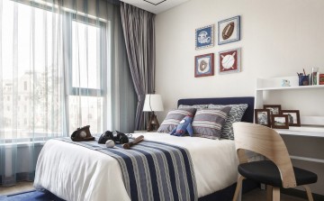 水墨山色中式风格80平米二居室卧室窗帘装修效果图