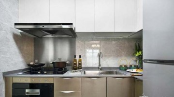 灰色调新古典风格70平米一居室厨房橱柜装修效果图