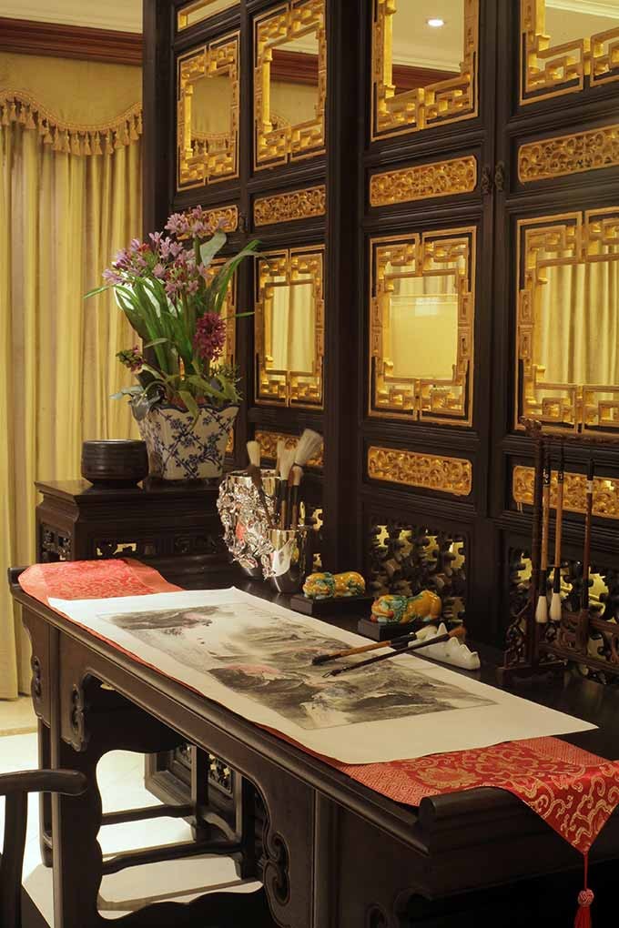 古韵典雅中式风格70平米一居室客厅吧台装修效果图