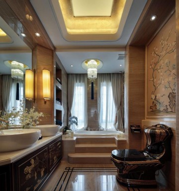 时尚现代中式风格100平米三居室卫生间浴室柜装修效果图