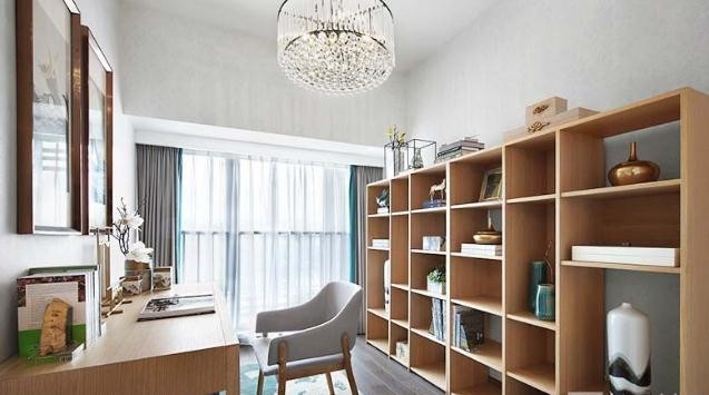 灰色调新古典风格70平米一居室书房吊顶装修效果图