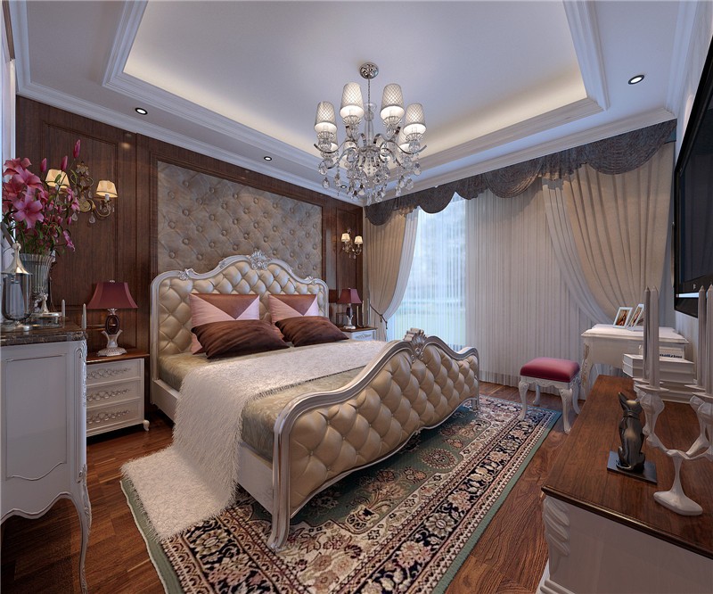 豪华温馨的欧式风格四居室卧室吊顶装修效果图