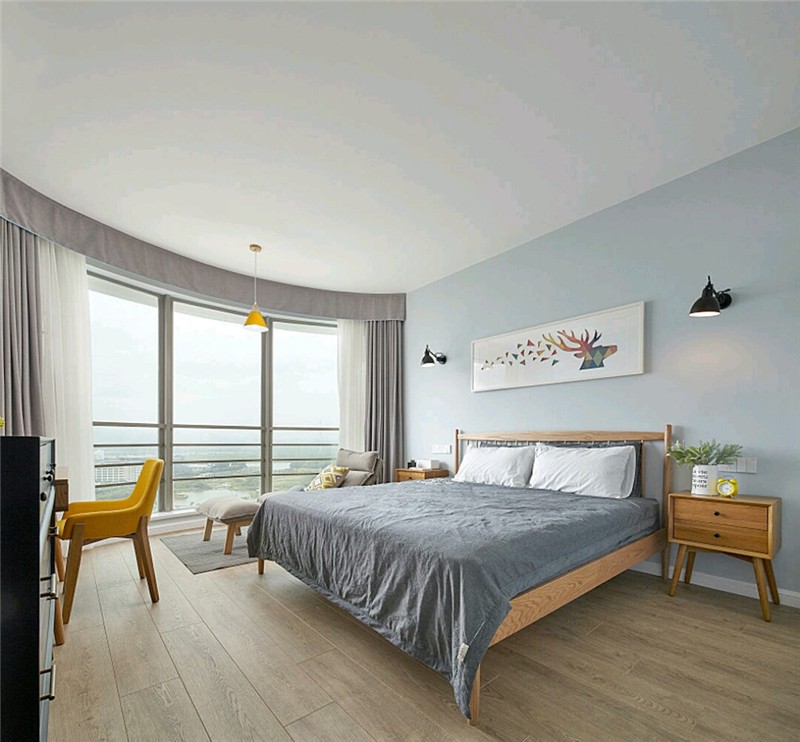 清爽简洁的北欧风格四居室卧室窗户装修效果图